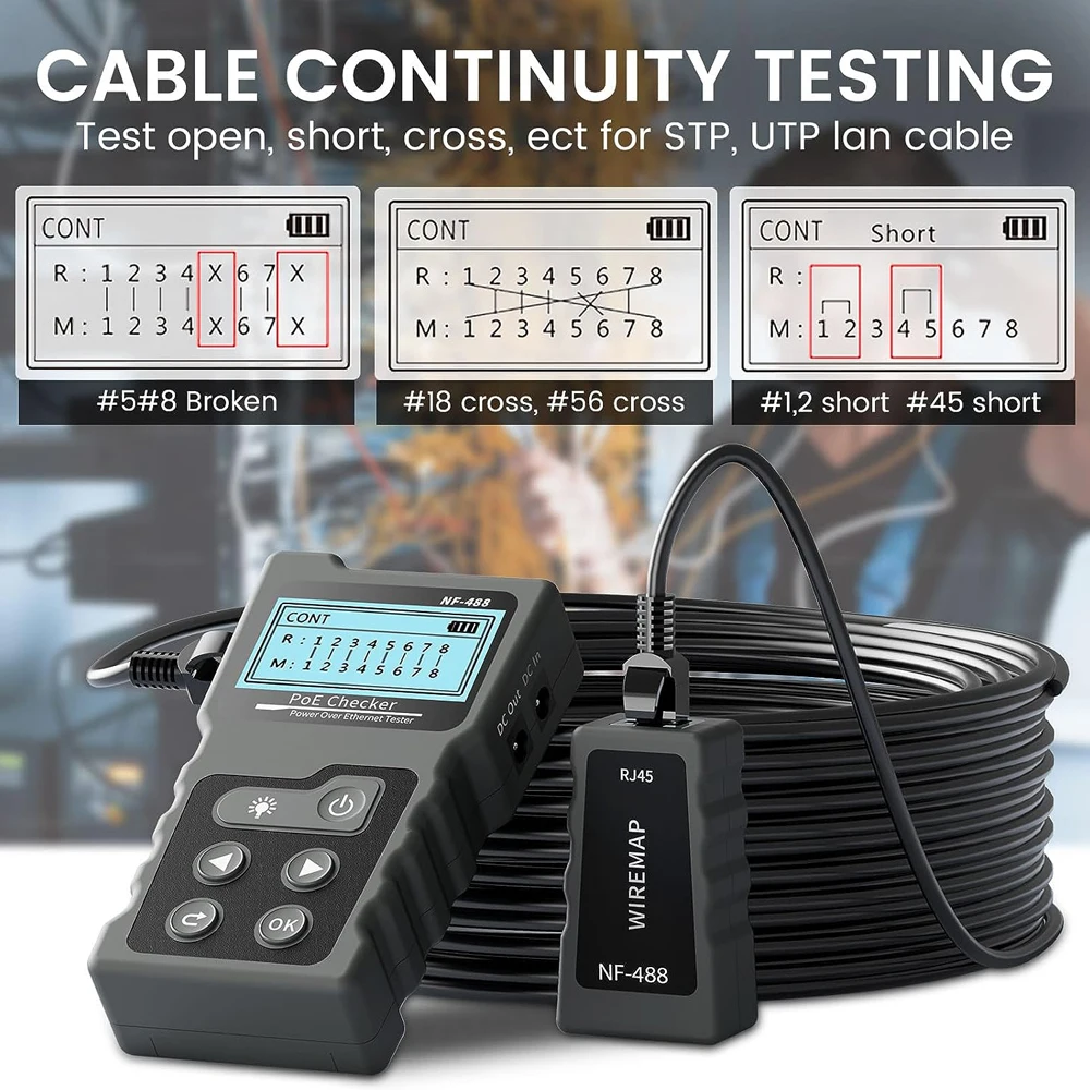 NOYAFA NF-488 NEW LCD Network PoE Checker Over The Ethernet cat5 cat6 Lan Cable Tester Loop Test Tool 5