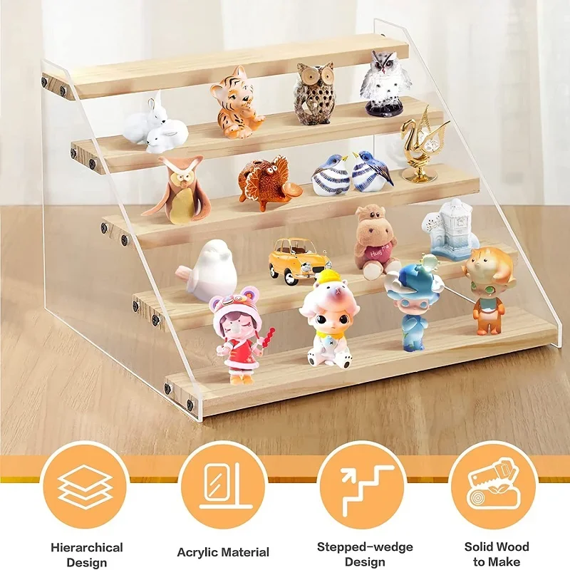 2-7 Layer Acrylic Wood Display Stand Cosmetic Perfume Cupcakes Holder Showcase Organizer Doll Mini Figure Toy Model Storage Rack 3