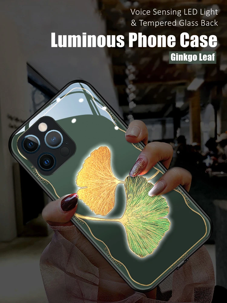 

Чехол для телефона Ginkgo из закаленного стекла со светодиодной подсветкой для iPhone 11 12 13 14 X Xs Xr Mini Pro Max Plus