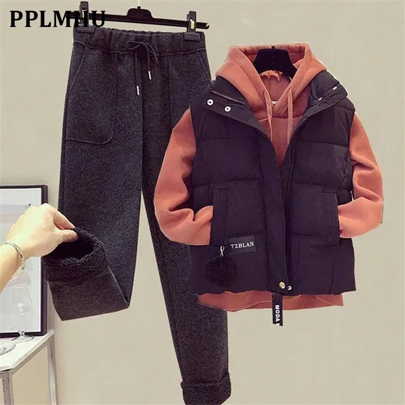 FallWinterKoreanLoose3PieceSetWomenCasualThickWarmSleeveless
