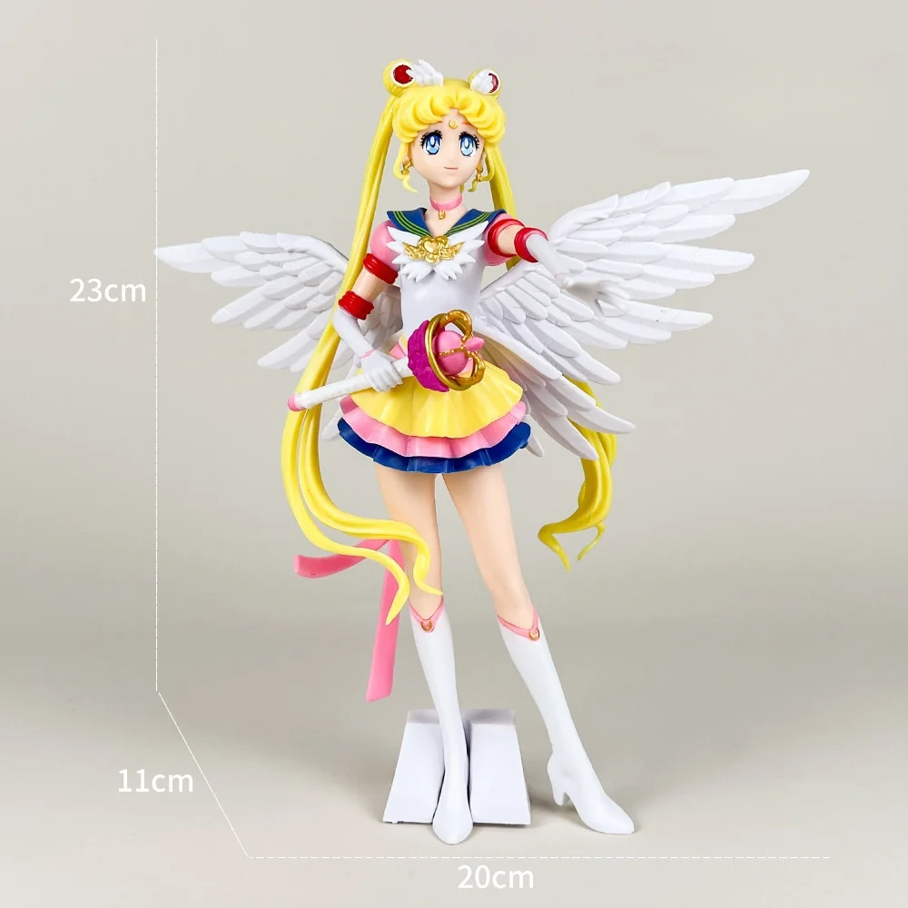 Neue Cartoon 23cm Anime Sailor Moon Tsukino Actionfigur mit Flügeln Spielzeugpuppe Kuchendekoration PVC-Modell Mädchengeschenk für Kinder – Detail 8