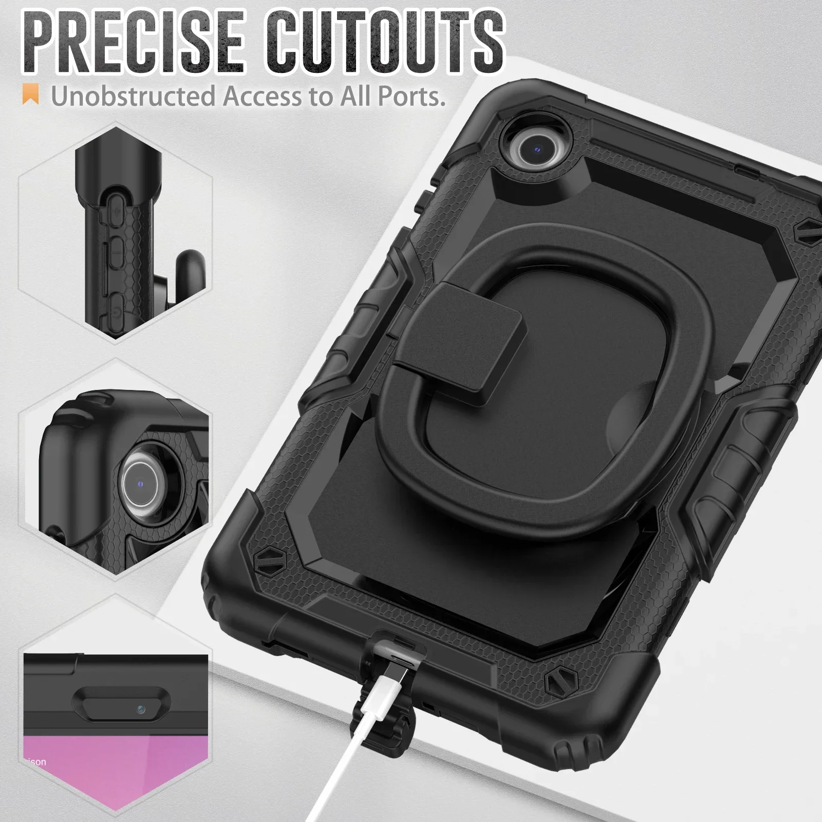 Enhanced Protective Tablet Case with 360° Rotatable Turntable & Kickstand, Heavy Duty