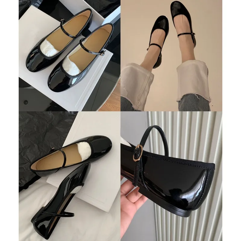 Shiny PU Leaather Flats Mary Janes Shoes Women Red Elegant Basic Pointed Toe Loafers Spring Autumn Daily Casual Black Shoes New 3
