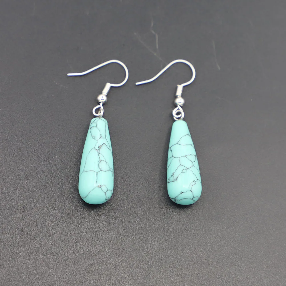 Natural Stone Turquoise Round Water Drop Earrings Pendants Dangle Fashion Charms DIY Necklace Women Party Wedding Jewelry 6Pair