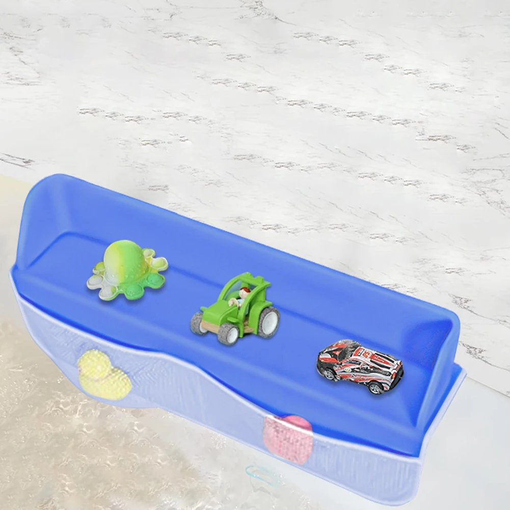 Bathtub Splash Guard Silicone Bathtub Shelf 4 Mesh Pockets Toy Organizer Shelf Storage Rack for Toddlers Kids Baby