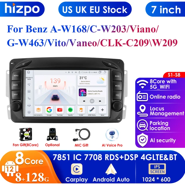 7inch 7862 AI 2din Android 13 Car Radio Multimedia Video Player for Mercedes Benz CLK W209 W203 W463 W168 Nav GPS Carplay 4G RDS