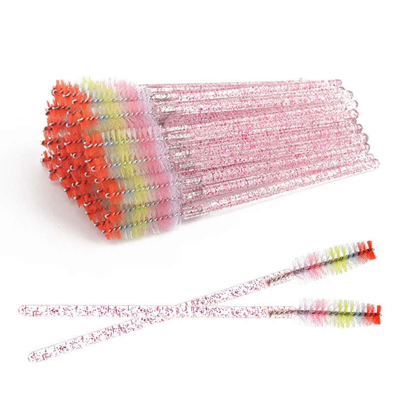 50pcs 레인보우 컬러 속눈썹 브러쉬 눈썹 빗 래쉬 메이크업 브러쉬 Spoolie Microbrush 속눈썹 연장 용품 화장품 도구