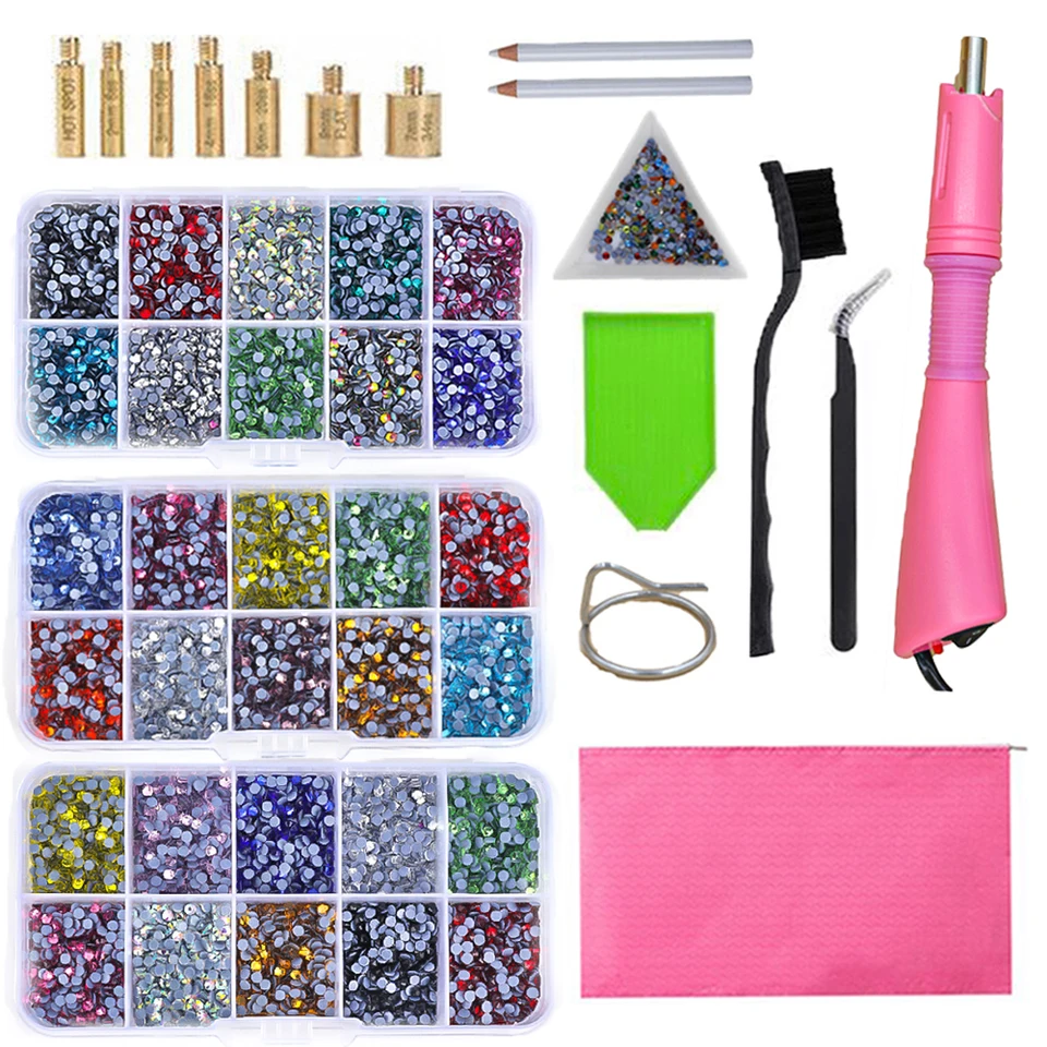 Hotfix applicatore Tool kit, Hot Fix strass applicatore bacchetta Setter include 7 punte di diverse dimensioni, pinzette, spazzola di pulizia, 2 matite e hot-fix strass