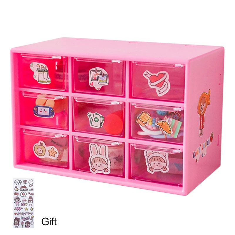 Kawaii 9 Grids ABS Drawer Desktop Organizer Multi-functional Cosmetics Makeup Office Desk Stationery Storage Box Holders desktop storage box,stationery organizer,desktop storage shelf,stationery storage box,desktop storage kit