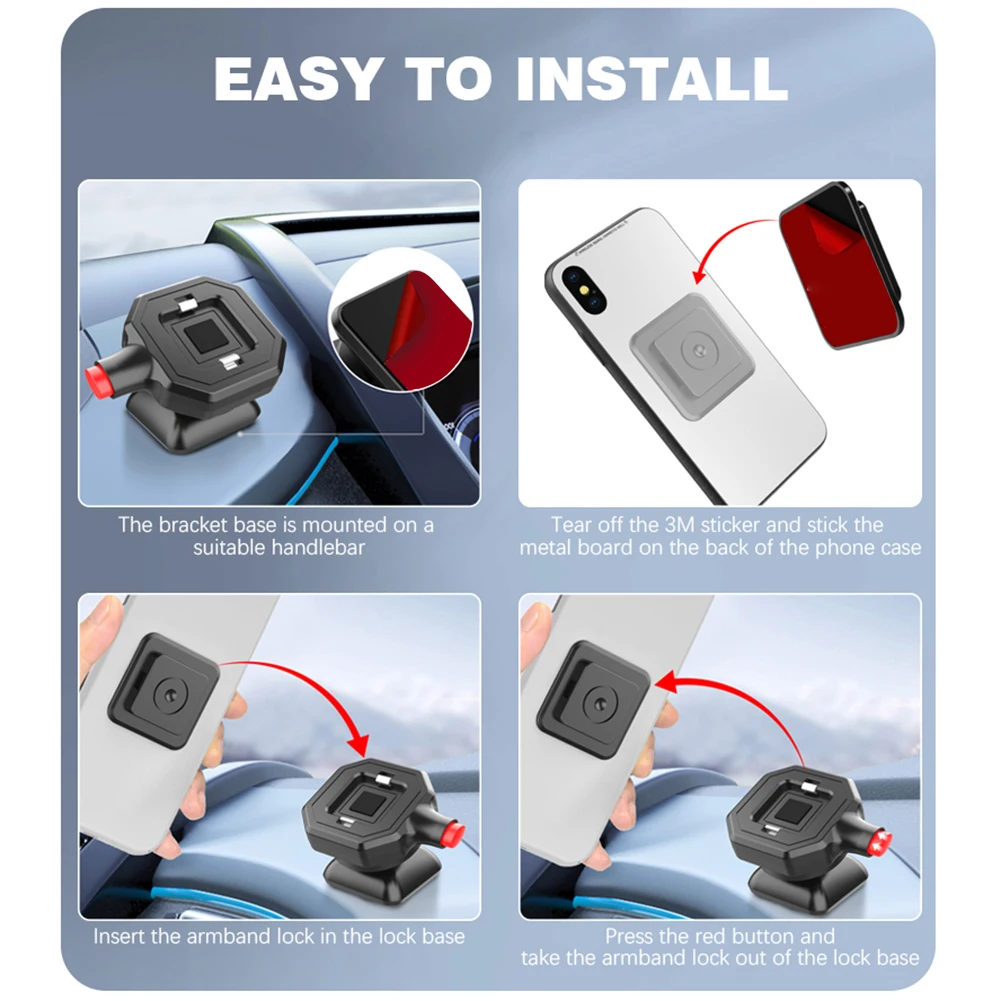 Car Mobile Phone Holder 360° Rotating Adhesive Cellphone Stand Quick Install GPS Phone Support Bracket for All Smartphones&Car