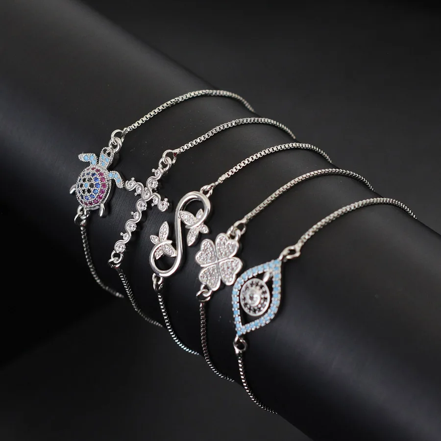 Adjustable Chain Bracelet for Women with Evil Eyes and Butterfly