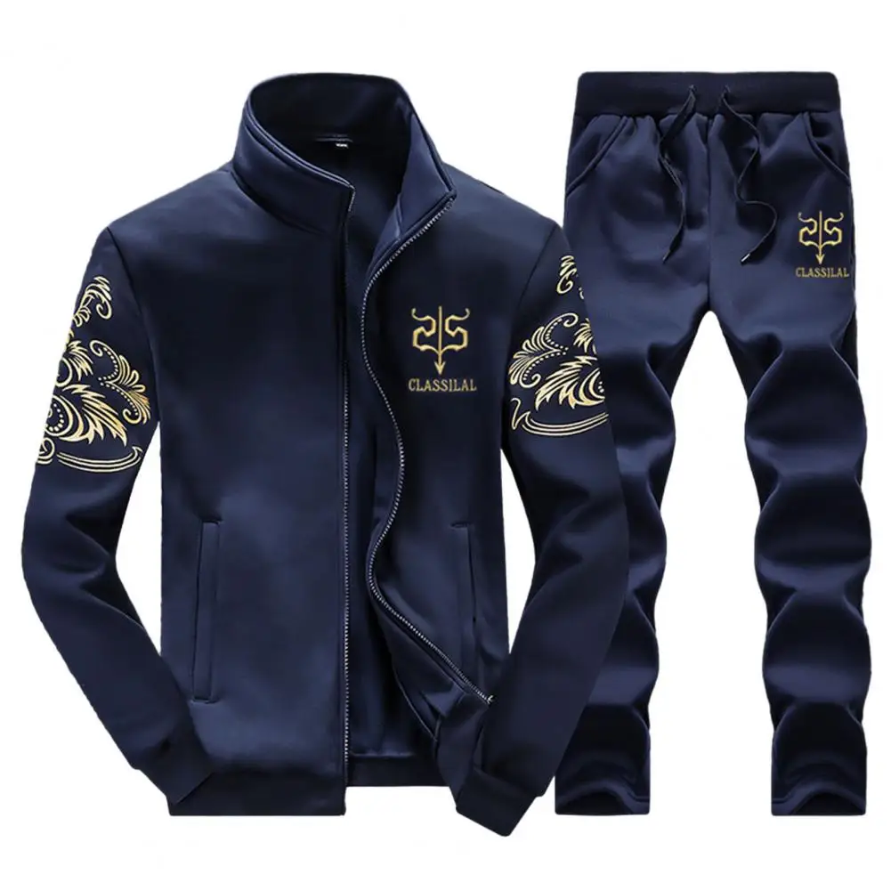 2023 New Men's Tracksuit Fleece Jacket and Sweatpants 2 Piece Set Spring Autumn Sports Suit Long Sleeve Sets Men Sweatsuit Warm