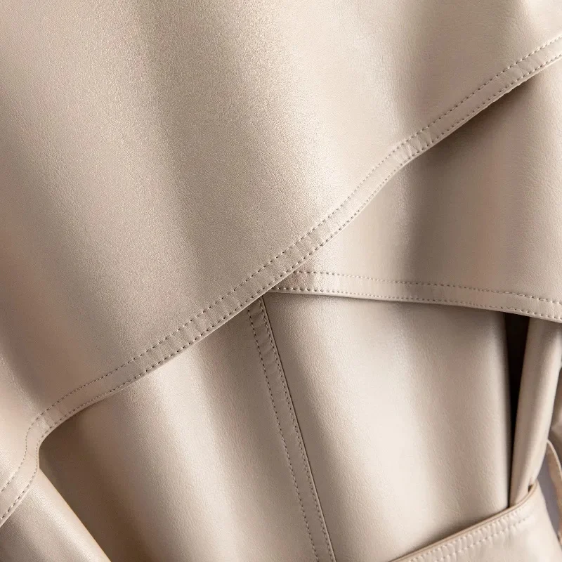 2024 High-quality Leather Trench Coat Women's Sheepskin Outerwear X-long Windbreaker Autumn Winter Lady Streetwear Overcoat 5xl