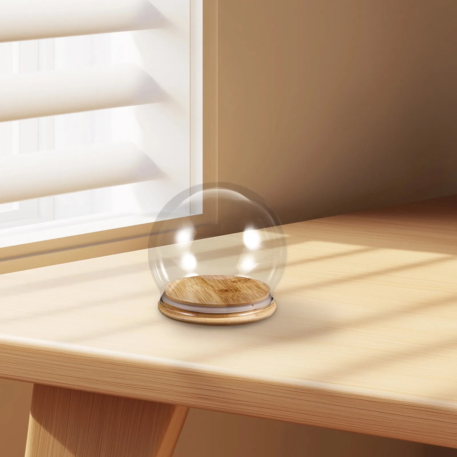 Eternal Flower Display Dome Clear Glass Cloche 12Cm Wood Base Tabletop Showcase Snow Globe Decoration Home Office Wedding