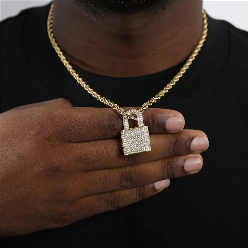 US7 Men Women Hip Hop Lock Pendant Necklace with 4mm Zircon Tennis Chain Iced Out Bling Necklaces HipHop Jewelry Fashion Gift