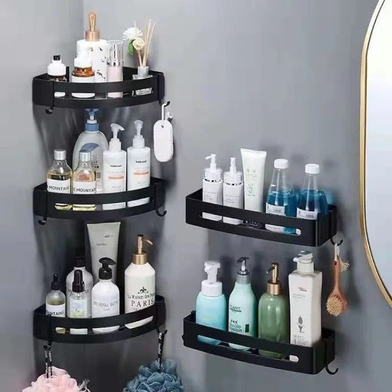 Bathroom Shelf Organizer Shower Storage Rack Wall Mounted Aluminum Toilet Shampoo Holder No Drill storage rack shower shelf bathroom storage shelf bathroom corner shelf