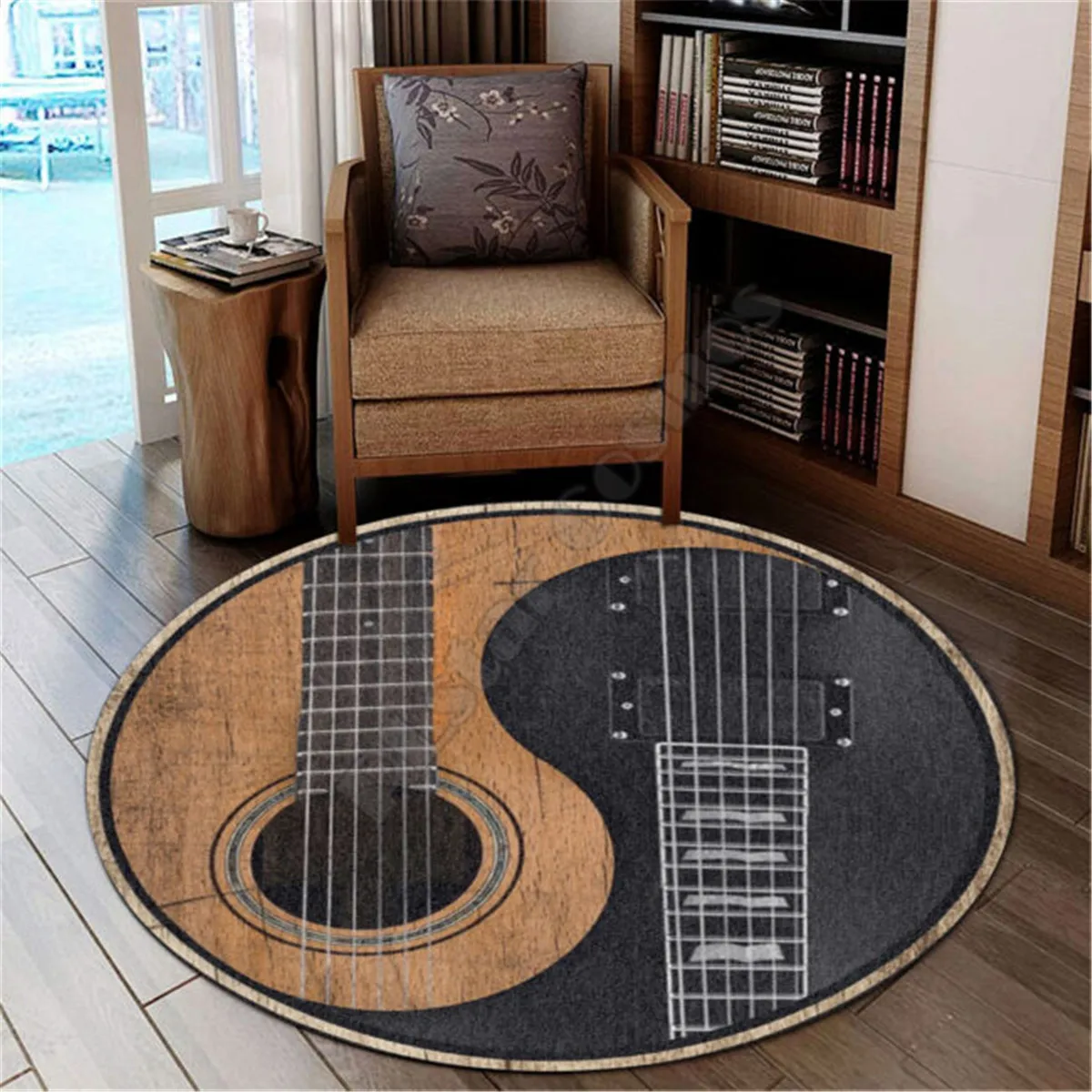 Love Guitar Music Premium Round Rug 3D Rug Non-slip Mat Dining Room Living Room Soft Bedroom Carpet 02 2