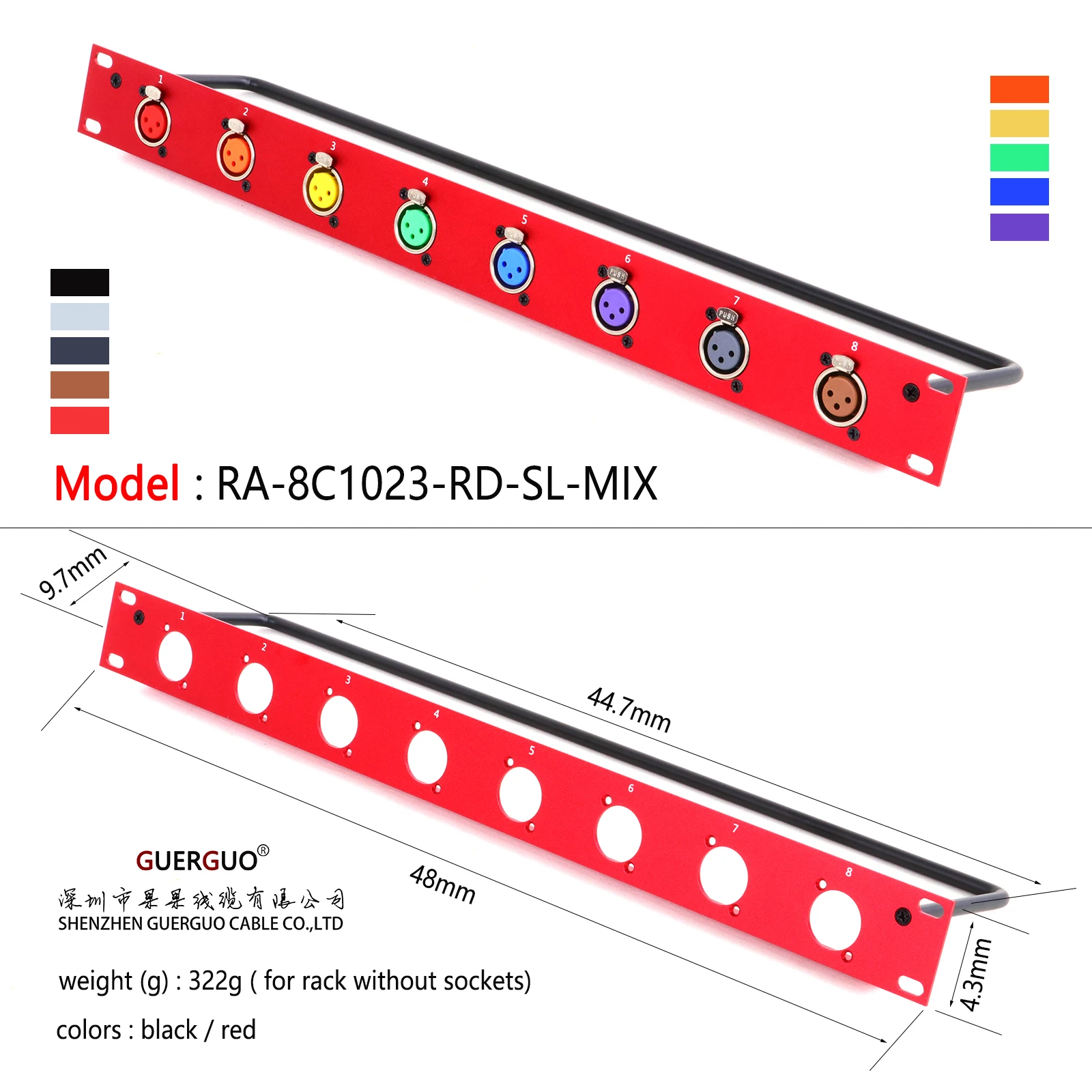 1pc Rack Patch Panel 8 Weg 3Pin XLR Männlich/Weiblich XLR Mount Buchse 1U Flight Case Halterung für Professionelle Lautsprecher Audio Kabel – Detail 8