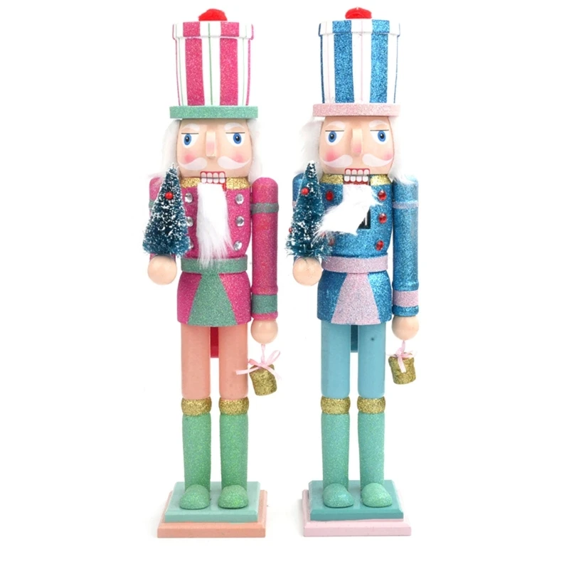

15in Glitter Wood Nutcrackers Soldier Figurine Christmas Decoration for Holiday Tabletop Puppet Holiday Farmhouse Dropship