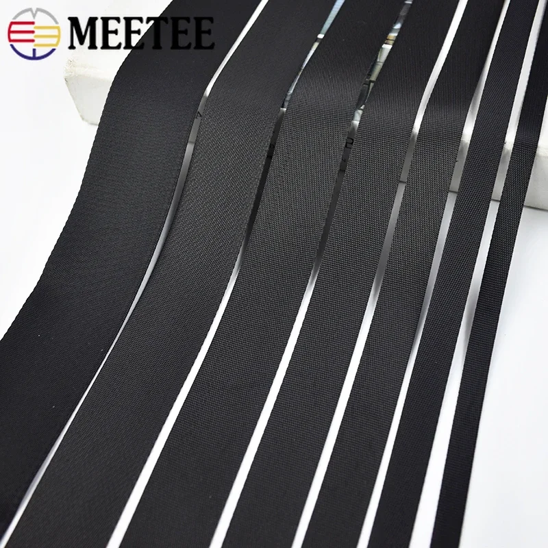 8Meters Meetee 10-100mm Nylon Webbing Band Backpack Strap Black Ribbon Clothes Belt Bias Binding Tape DIY Bag Sewing Accessories