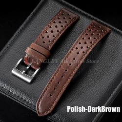 Premium Genuine Cowhide Leather Strap - Soft Breathable Retro Wristband (18mm/20mm/22mm) - 22mm (Polish - Dark Brown)