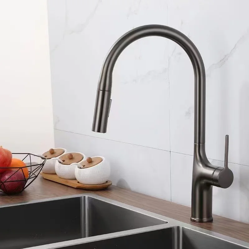 Kitchen and bathroom pull-out faucet, gun gray kitchen basin hot mixing faucet