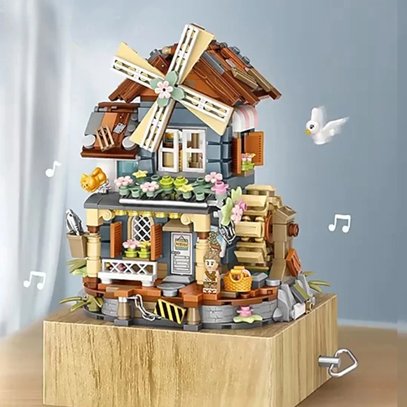 

New Loz Classical Windmill House Audio Music Box Building Block Toy Small Particles Assembled Brick Creative Girl Birthday Gift