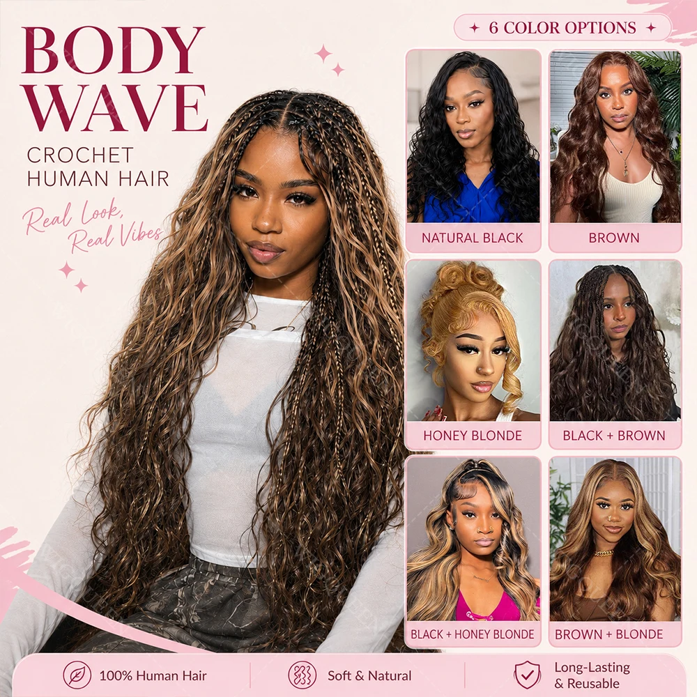 #4 Dark Brown Feather Crochet Human Hair 15A Pre Looped Miracle Knots Crochet Remy Hair Body Wave Crochet Braid 100% 1Human Hair 2