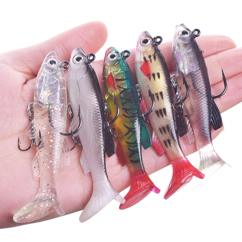 5pcs/Lot Jig Hook Silicone Soft Bait Set Swimbait 7.5cm 12g