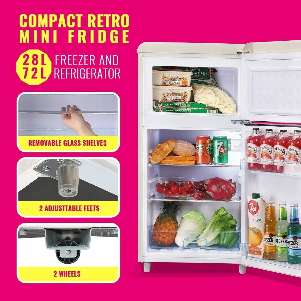 Mini Dual Door Refrigerator with Freezer, 3.5 Cu.Ft Compact Refrigerator with Adjustable Temperature & Removable Glass Shelves 5 Mini Dual Door Refrigerator with Freezer, 3.5 Cu.Ft Compact Refrigerator with Adjustable Temperature & Removable Glass Shelves 5