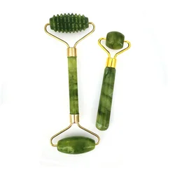 Natural Jade Roller Massager for Face and Body - Anti - Wrinkle Facial Lifting Tool with Double - End Gua Sha Stone (2pcs Roller - B)