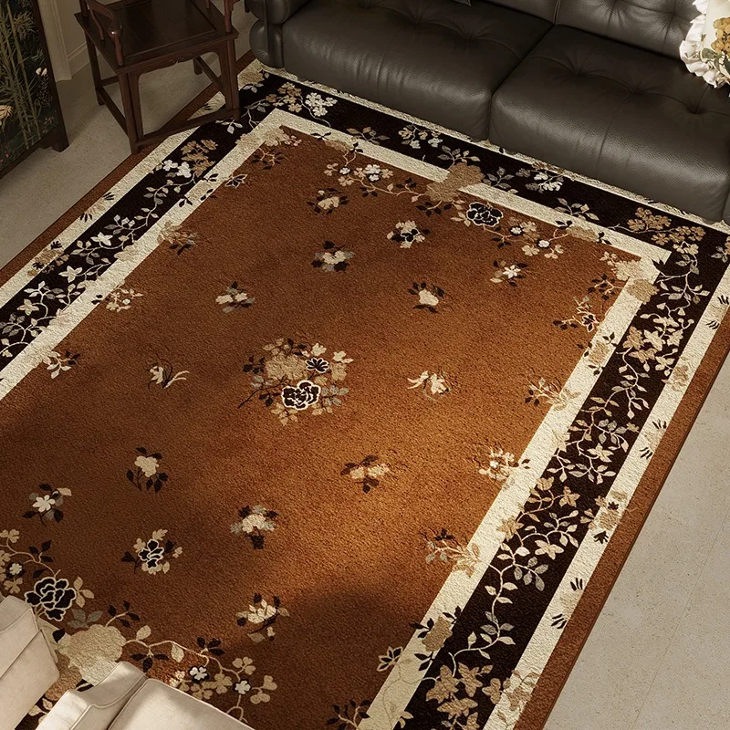 Retro Living Room Carpet Brown Floral Large Area Bedroom Bedside Plush Rug Luxury High-end Coffee Table Floor Mat Ковер Tapis 러그