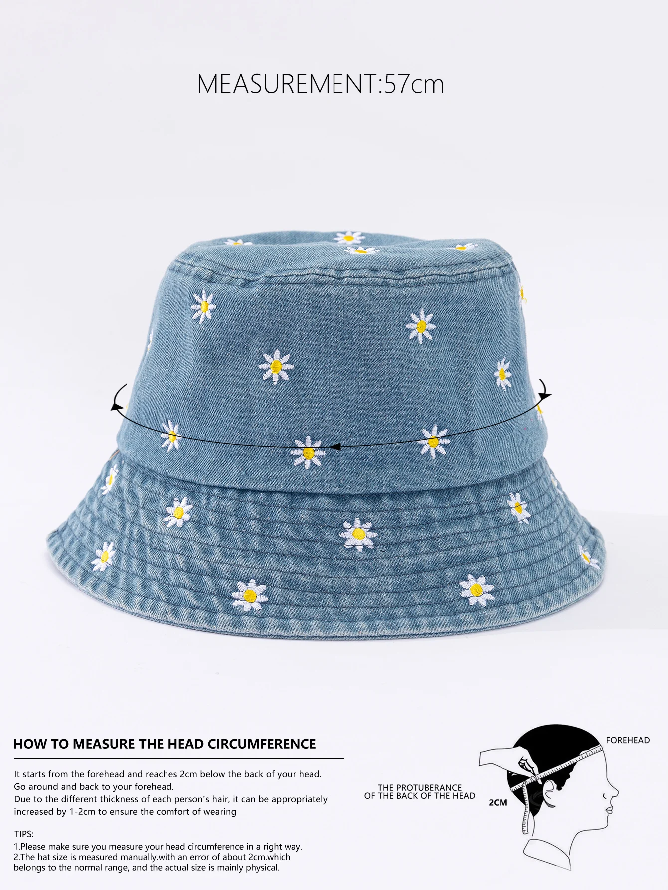 Sombrero de pescador bordado de Little Daisy para mujer, sombrilla versátil y protector solar, moda de primavera y verano, espectáculo de cara pequeña