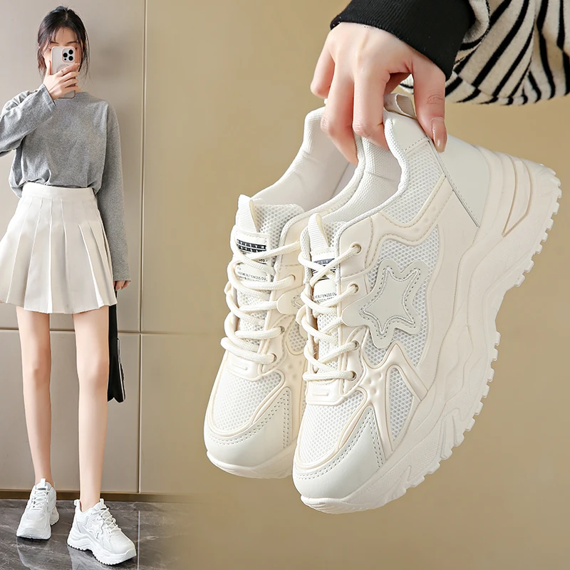 2024 Summer New Mesh Breathable and Elevated Thick Sole Women's Casual Soft Sole Sports Shoes