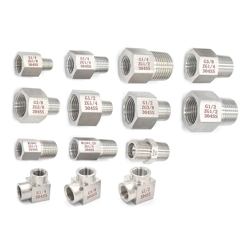 304 Stainless Steel Pressure Gauge Adapter Gauge Pipe Fittings 1/8'' 1/4'' 3/8'' NPT Thickening High Pressure hose pipe fitting pipe fitting water pipe fitting