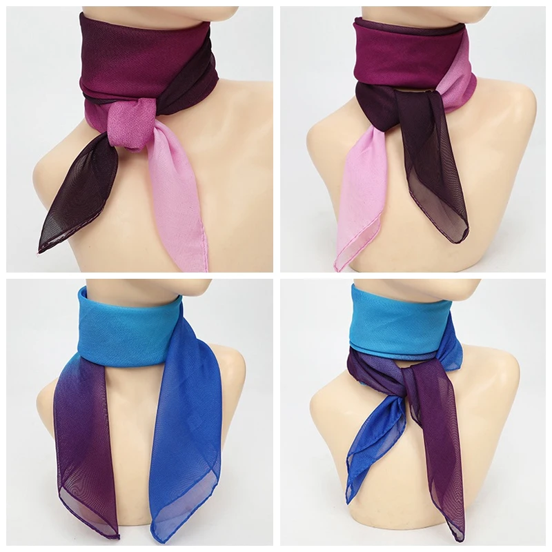 New 65x65cm Summer Chiffon Solid Color Square Scarf Ladies Head Neck Scarves Female Hair Ties Bands Neckerchief Shawls 4