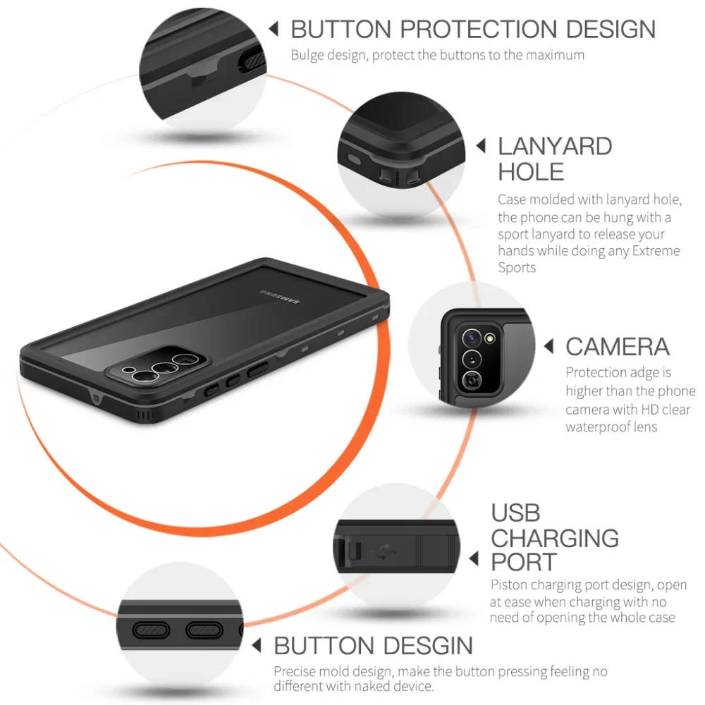 IP68 Outdoor Swimming waterproof case for Samsung Galaxy S22 Ultra S23 S24 Note 20 S21 FE S20 Plus A53 A52 A12 A32 phone case