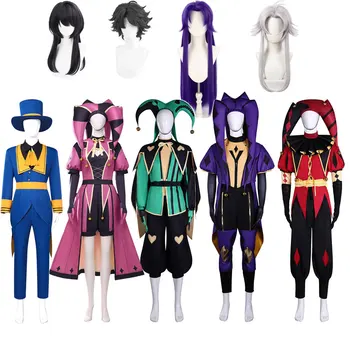 Costume da Pagliaccio Pierrot Harlequin Jester Columbina per Adulti, Set con Top, Pantaloni e Parrucca per Halloween e Carnevale