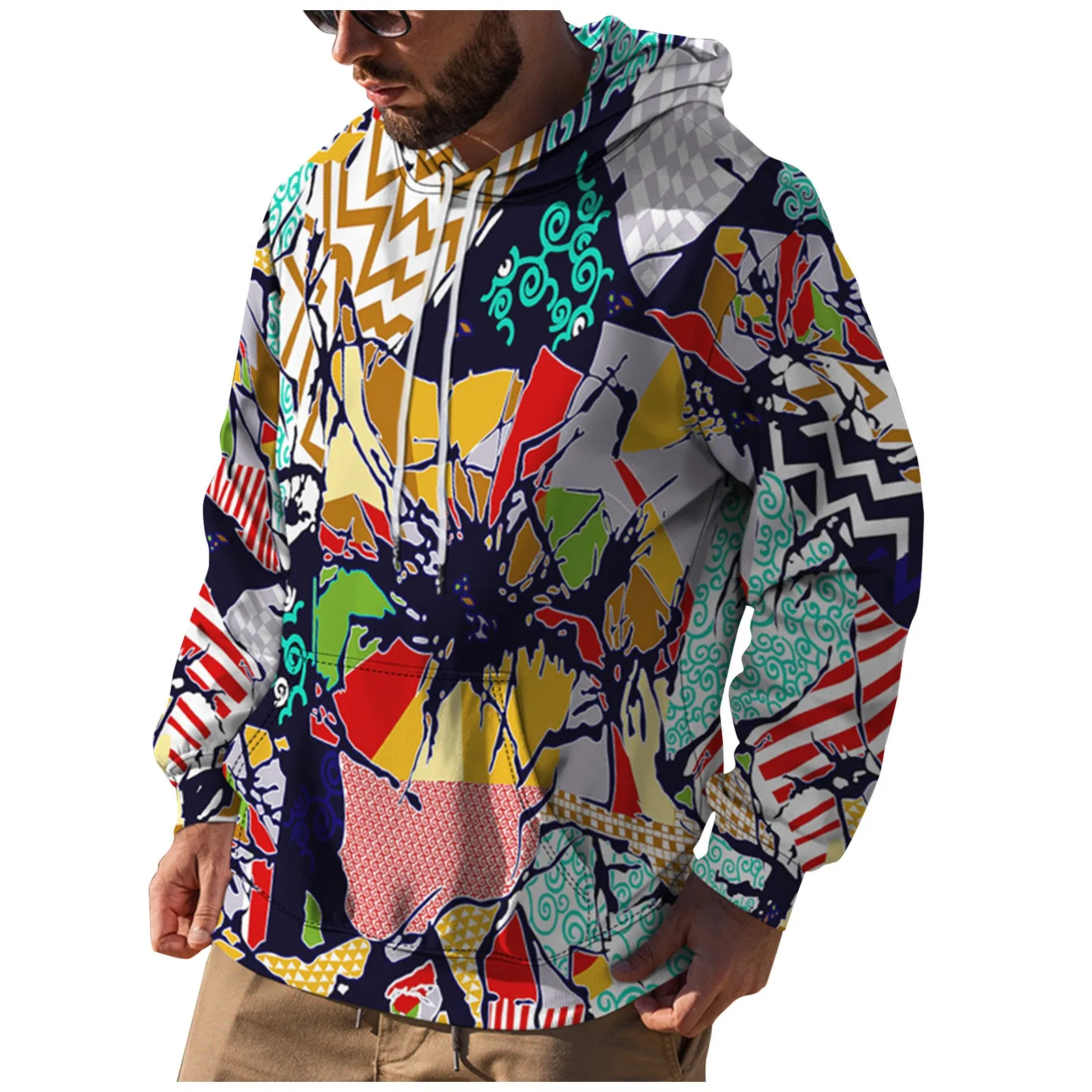 

Hip Hop Men Hoodies Color Printing Autumn Winter Hooded Sweatshirt Streetwear Casual Loose Pullovers Sudaderas Para Hombres
