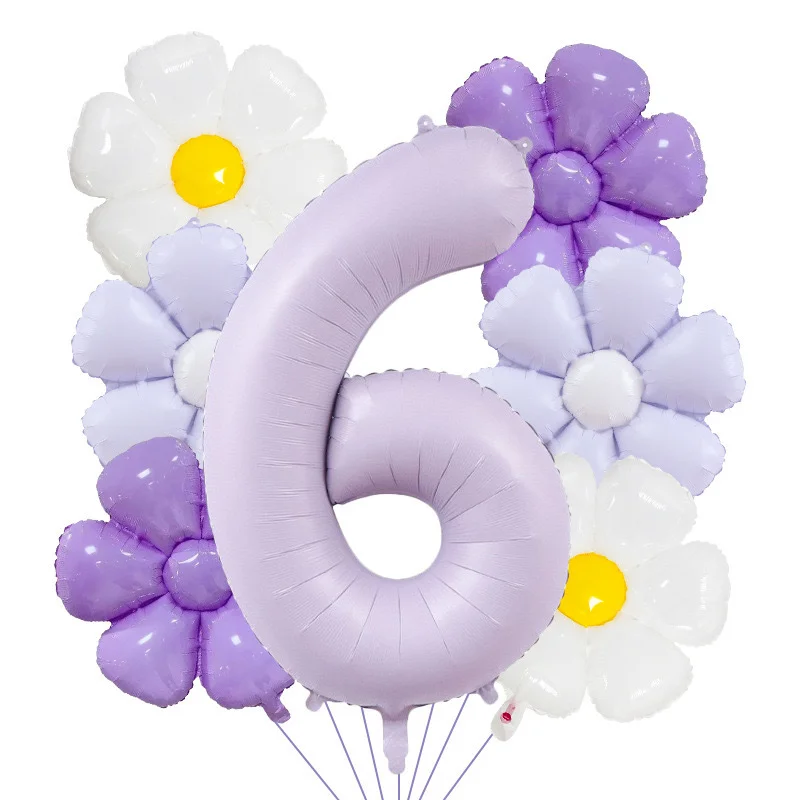 7 Teile/satz 40 Zoll Marca Lila Digitale Gänseblümchen Ballon Set Blume Aluminium Folie Ballon für Geburtstag Dusche Jahrestag Dekoration – Detail 9