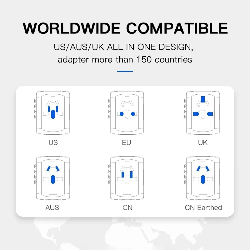 Universal Travel Adapter Travel Charger for US EU UK AUS Travel with 3 USB and 1 Type C Port