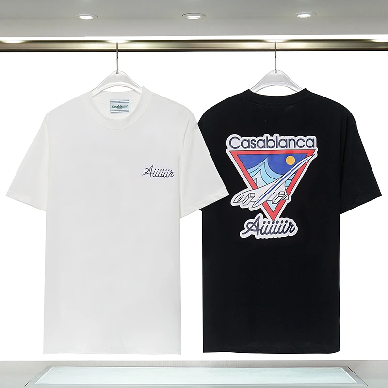

Black White Casablanca T-shirts Men Women 1:1 Plane Letter Printing Logo Short Sleeve 23ss Summer New Tees Casual Oversized Tops