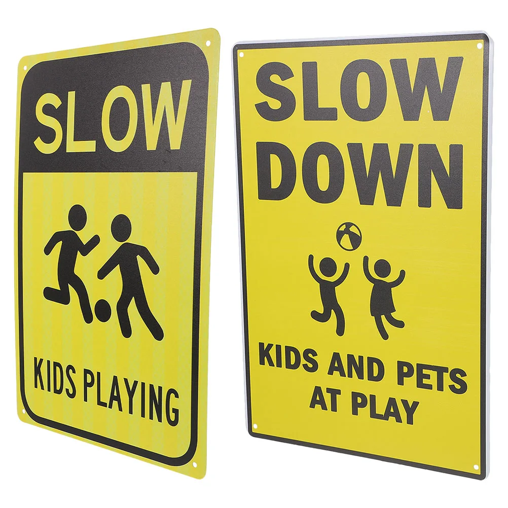 

2 Pcs Safety Signs Kids Play Caution for Street Traffic Warning Iron Sheet Road