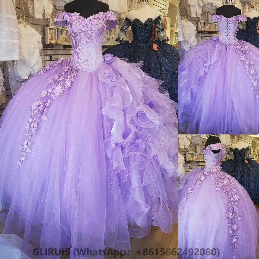 

Lilac Quinceanera Dresses Ball Gown Mexican Off Shoulder Princess Masquerade Long Sweet 16 Prom Dress 15 year old