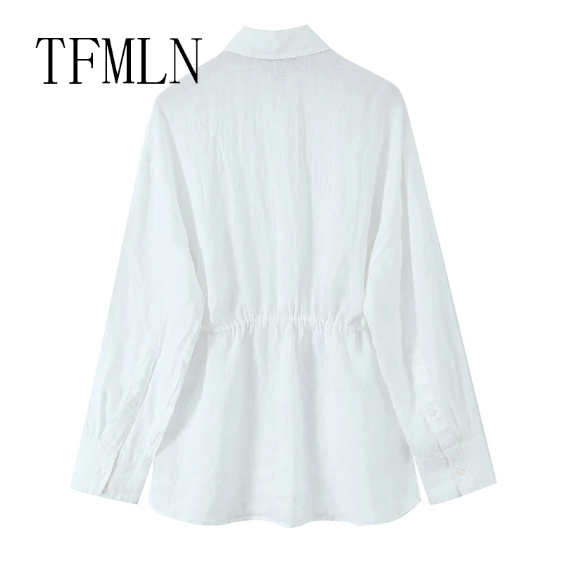 TFMLN Summer New Women Oversized Blouses Shirts Female Fashion Long Sleeve Tops Shirts Casual Single Breasted Top