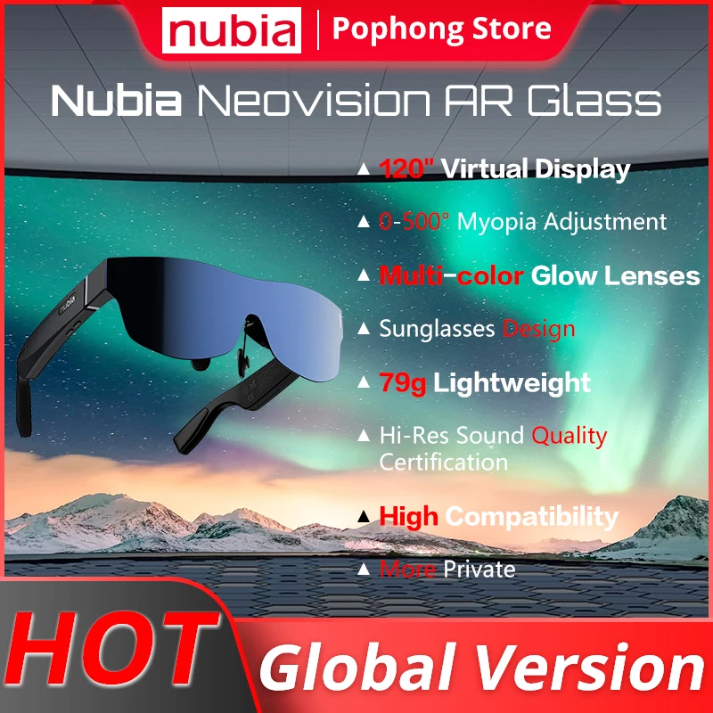 Global Version Nubia Neovision AR Glass 79g weight 120 inch HD huge screen 0-500&deg; Myopia Adjustment Nubia Neovision Glass NVF01