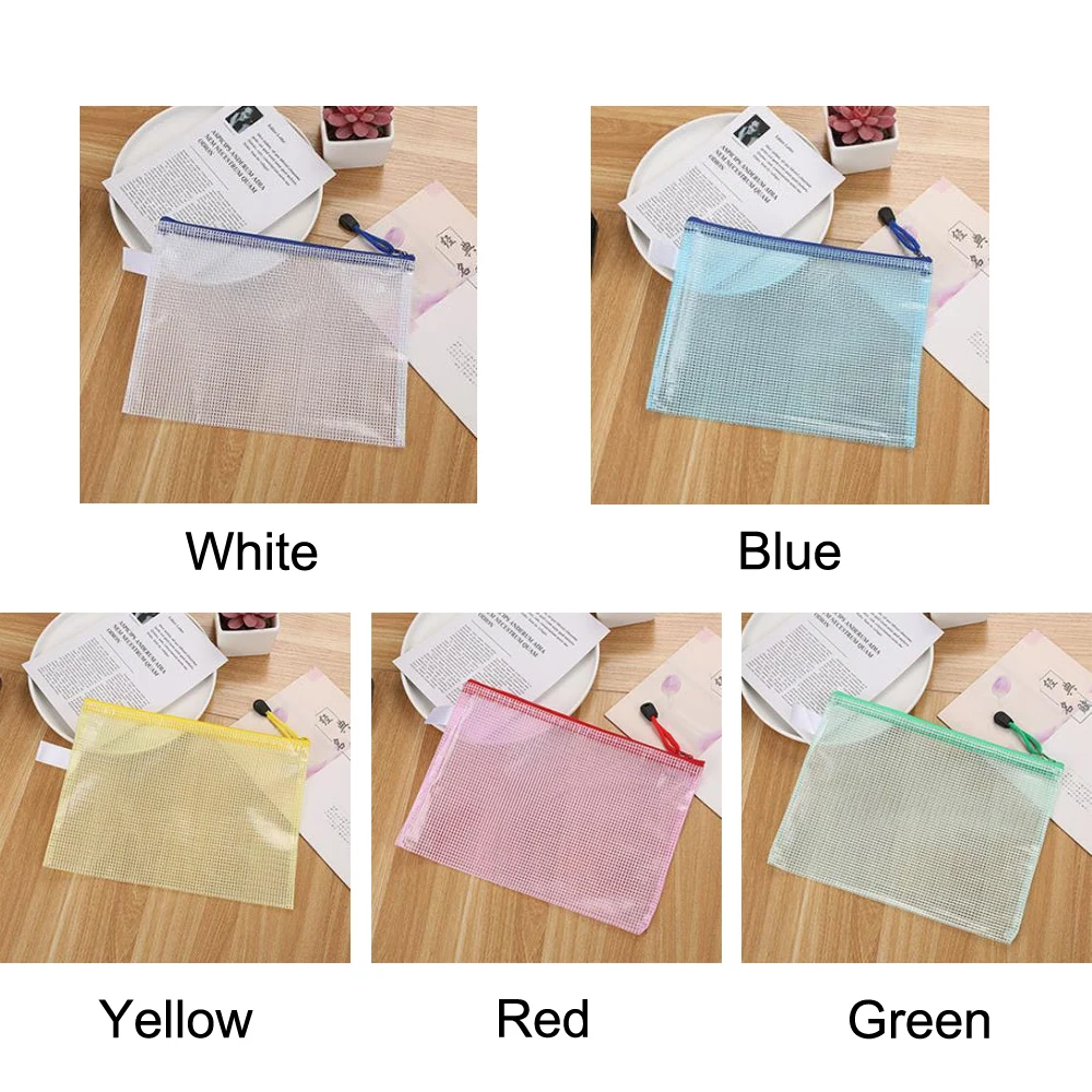 1pc A3 A4 A5 A6 B4 B5 File Folder Poly Stationery Storage Waterproof Zipper PVC Organizer Bag Document Paper Office