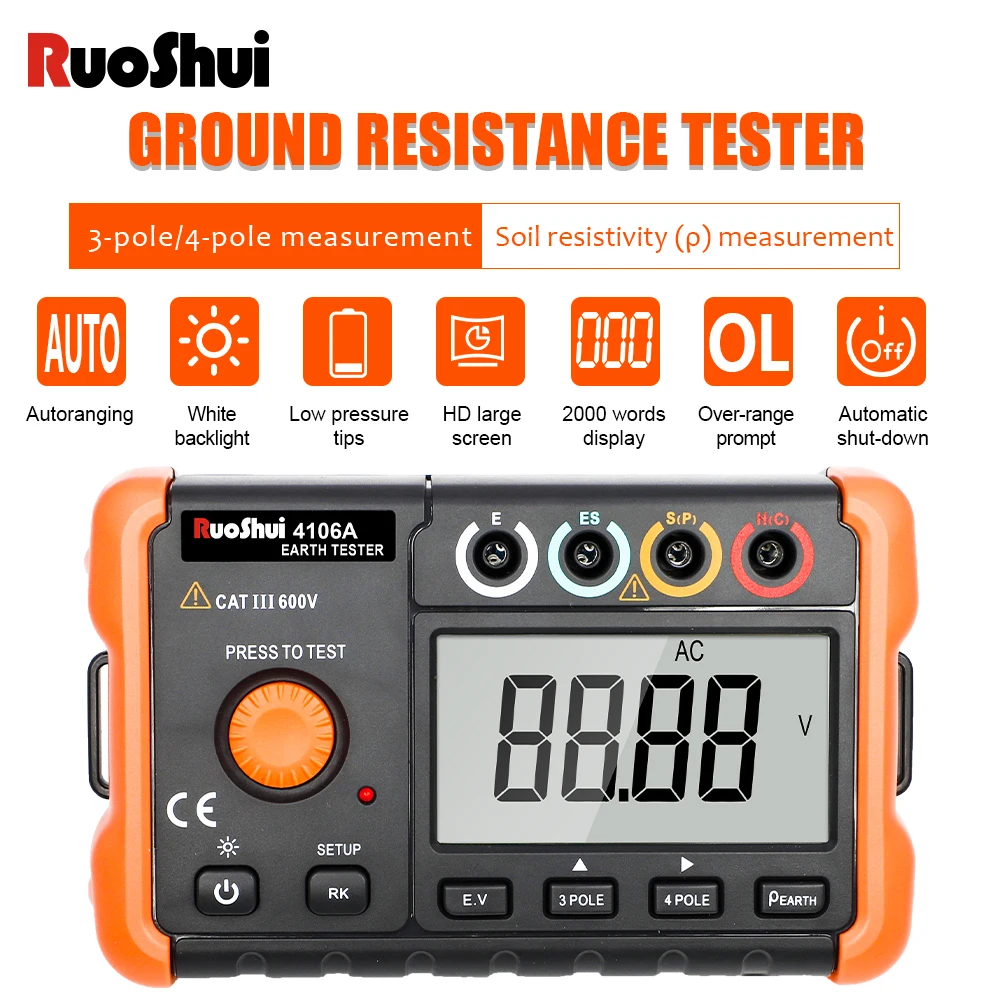 RuoShui4106ADigitalEarthTesterGroundResistanceMeterLowVoltage