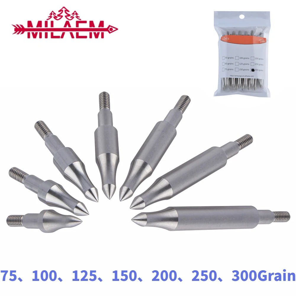 

12 Pcs Archery Target Arrowhead Universal Thread 75/100/125/150/200/250/300 Grain for Compound/Recurve Bow Shooting Accessories