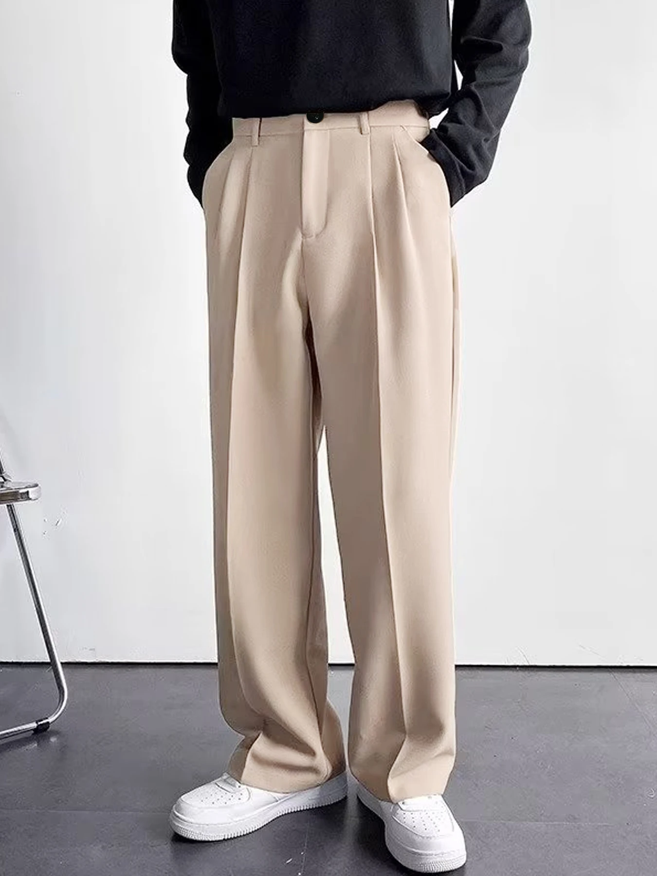 Light mature style autumn and winter new men’s wide cut drape straight leg pants